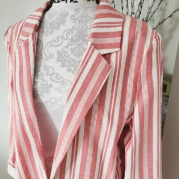 Blazer Jacket Summer Nautical Size 16+ Red White Stripe - Picture 3 of 12